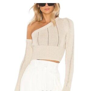 Majorelle Cream Landau Cropped Long Sleeve Asymmetrical Sweater - Small